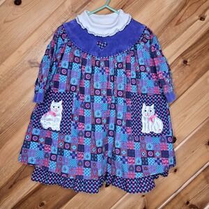 Vtg Rebecca Raggs Originals‎ Patch Kitty Mock Neck 4T Dress